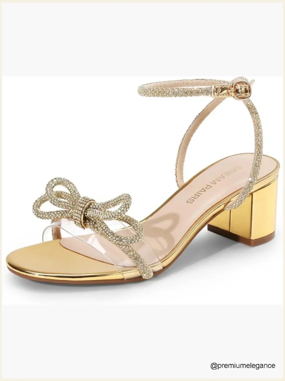 Double Bowknots Crystal Sandals Low Chunky Heels Slingback Dress Shoes Wedding
